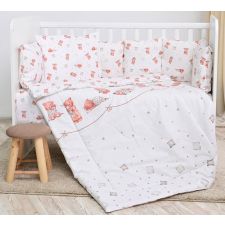 Conjunto textil de cama 5pç + Amortecedor Berço Lorelli Ranforce Bears & Pillows Beige