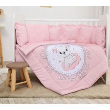 Conjunto textil de cama 5pç + Amortecedor Berço Lorelli Ranforce Little Bear Pink