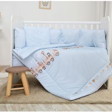 Conjunto textil de cama 5pç + Amortecedor Berço Lorelli Ranforce Train Blue
