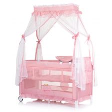 Cama de viagem 2 níveis com mosquiteiro Chipolino Palace Princess Pink